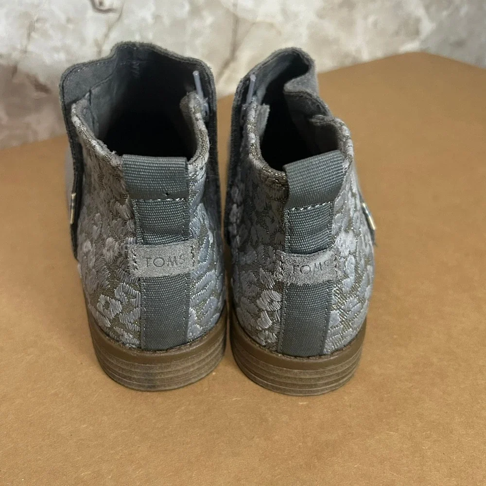 Toms Kids Gray Suede Glitter Leopard Print Ankle‎ Boots Side Zip Size 5